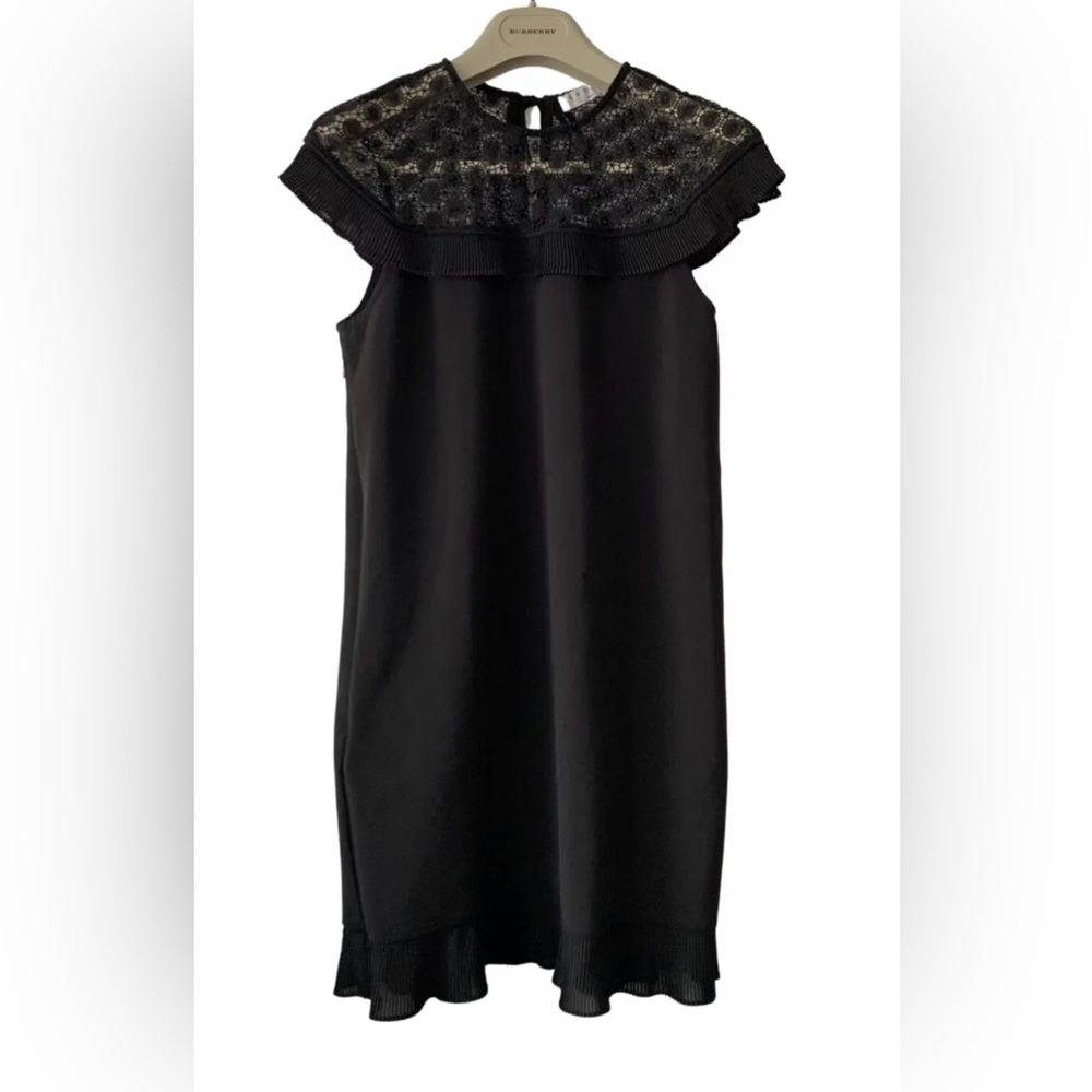 Sandro Paris Black Lace Yoke Cap Sleeve Shift dress